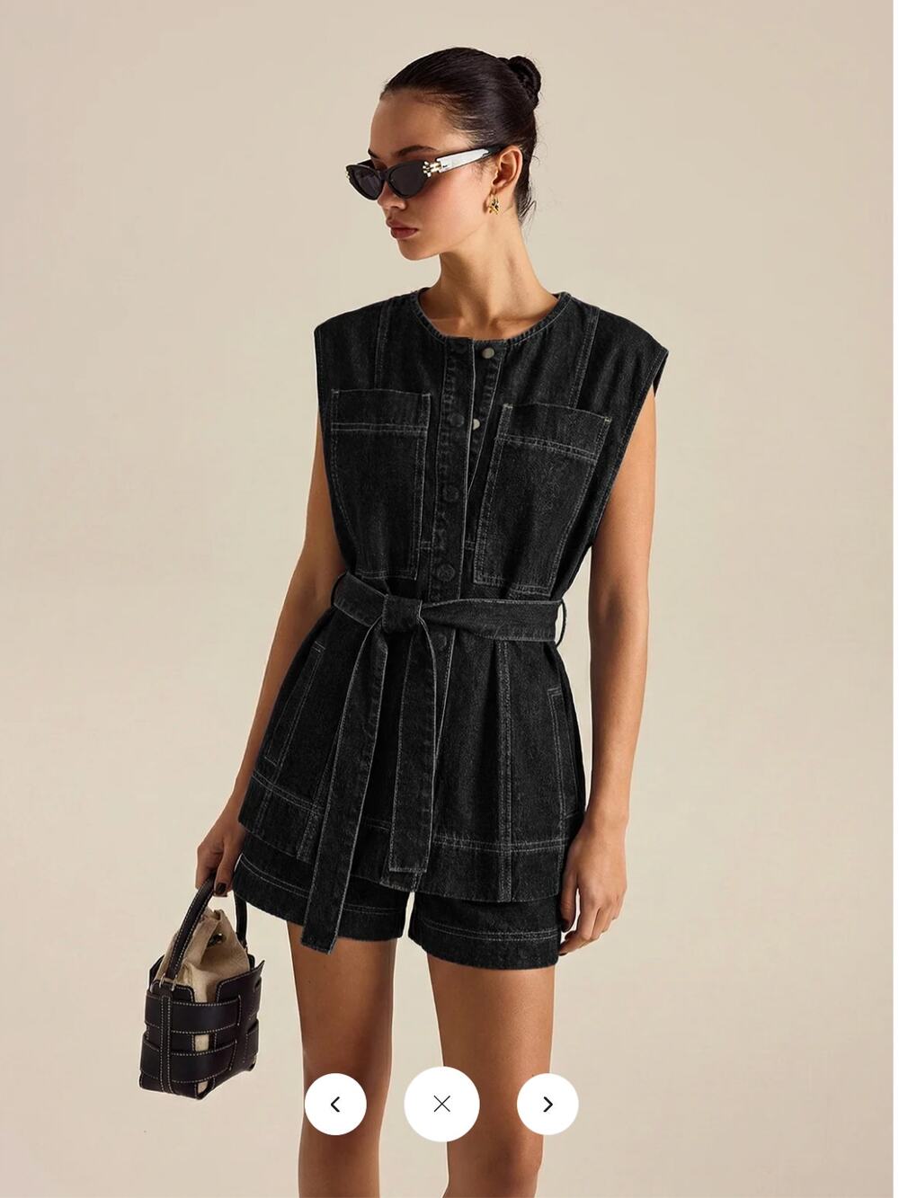 NWT Commense Belted Denim Sleeveless Vest & Shorts Set Sz M